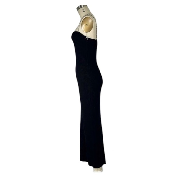 Reformation Elegant cashmere Black Dress with Chain Straps NEW - Picture 9 of 12
